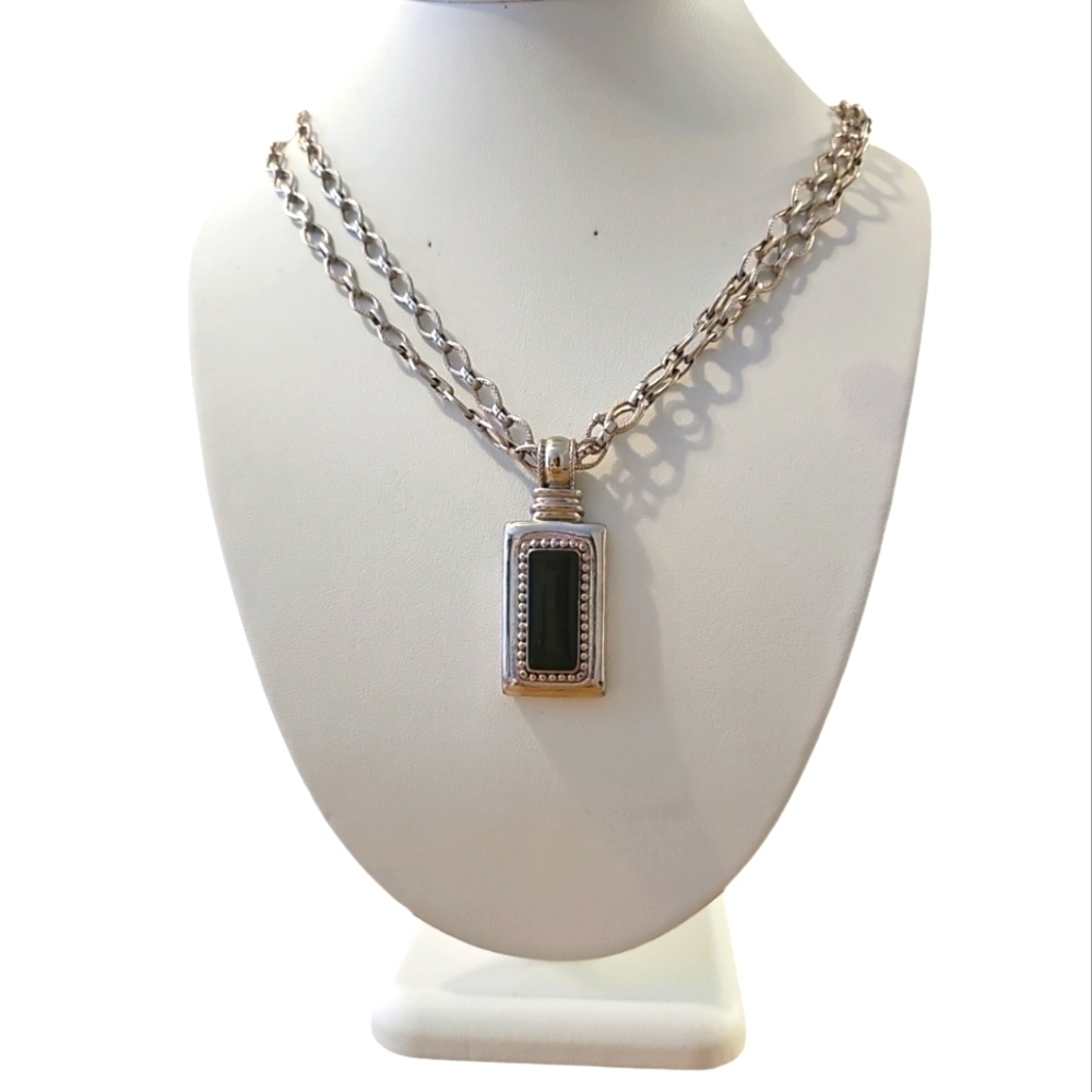 Lady Remington Vintage Necklace Black Onyx Silver Rectangular Pendant